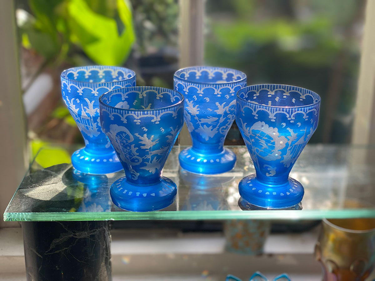 Bohemian Blue Liquour Glasses