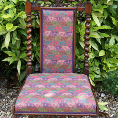 Barley Twist Rosewood Chair with Red Silk Upholstery