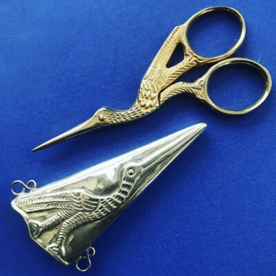 Continental Silver Cased Gilt Stork Sewing Scissors