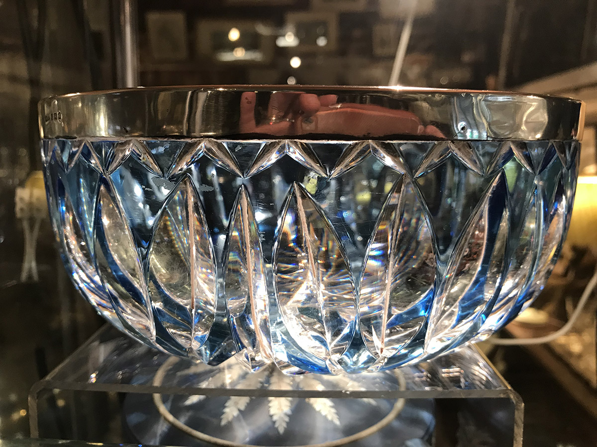 Flash Cut Crystal Bowl with Solid Silver Trim