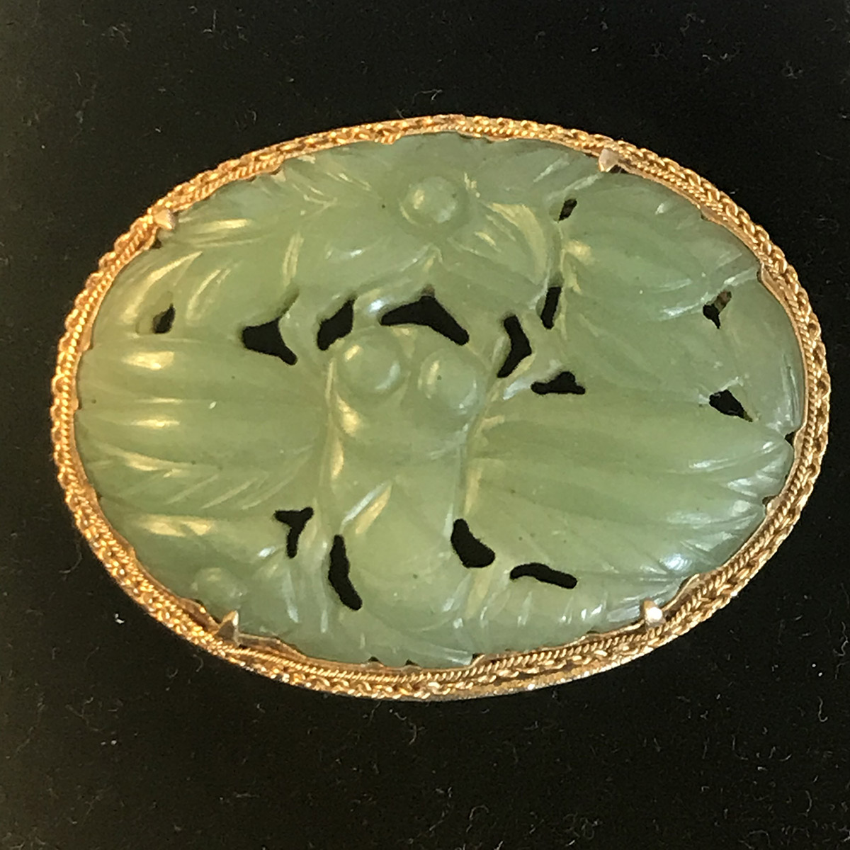 Chinese Carved Jade Brooch set in Silver Gilt