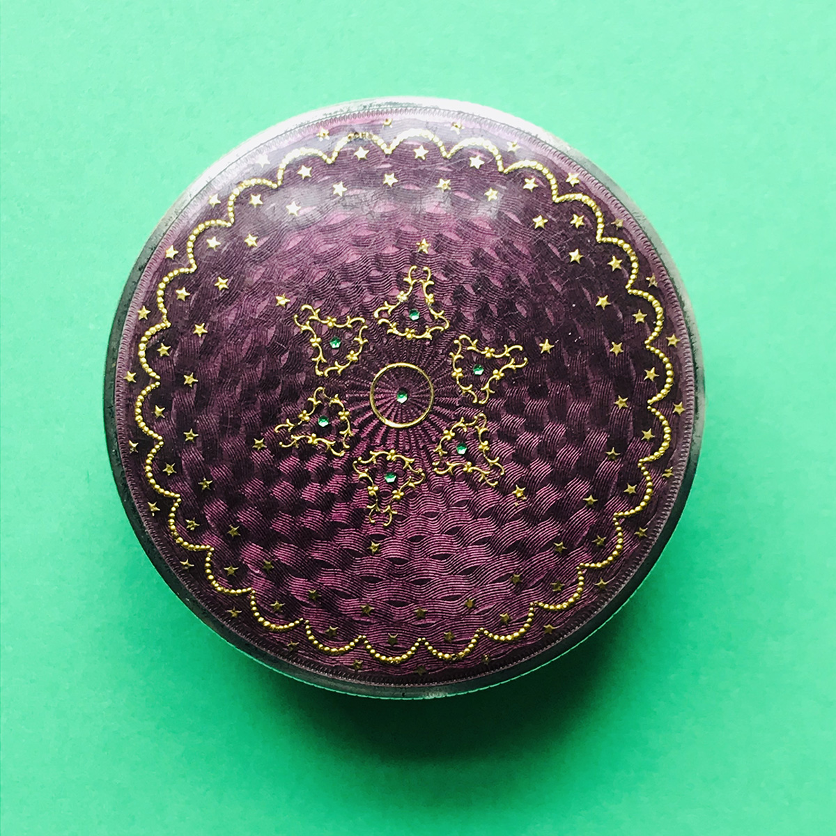 Inlaid Silver Mini Compact with Guilloche Enamel Lid