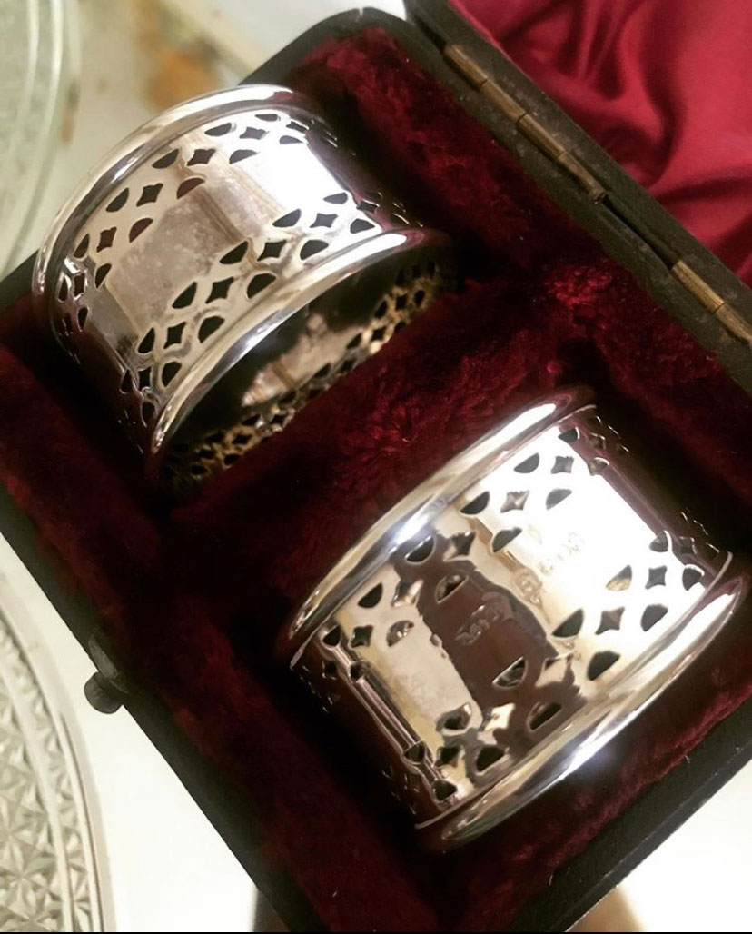 Boxed Pair of Pierced Solid Silver Napkin Rings