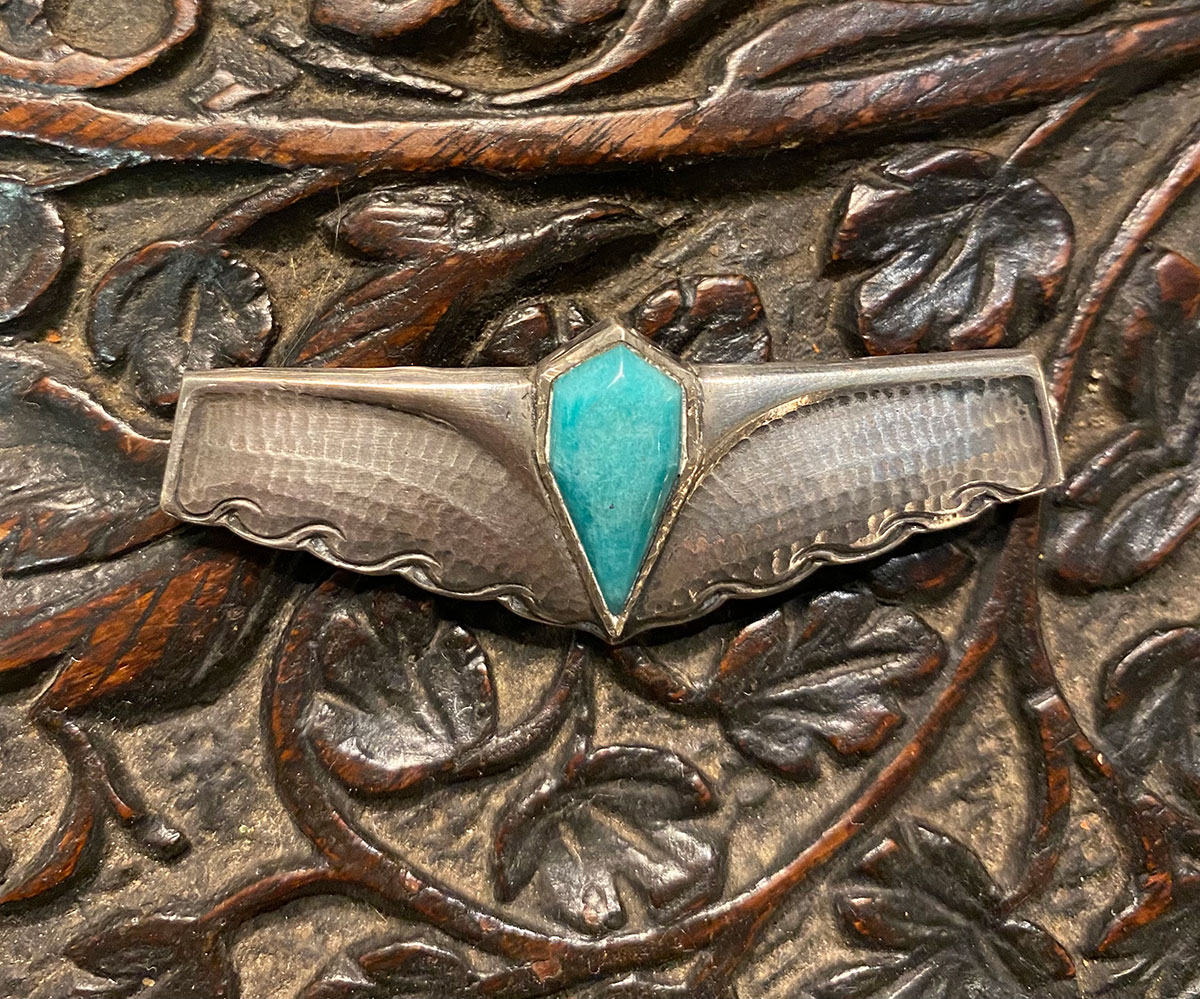 Arts & Crafts Silver & Turquoise Brooch