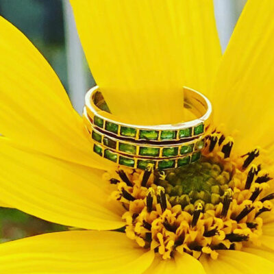 9ct Gold and Triple Row Emerald Ring