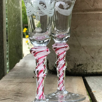 Pair of Air Twist Engraved Cordial Glasses