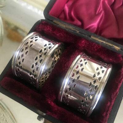Boxed Pair of Pierced Solid Silver Napkin Rings