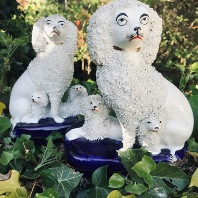 Pair of Early Victorian Staffordshire Poodles with Puppies