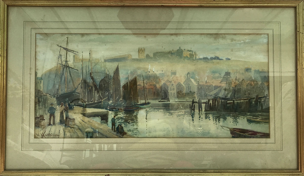 Original Watercolour of Fishing Boats in Whitby Harbour by William Matheson 1853-1926