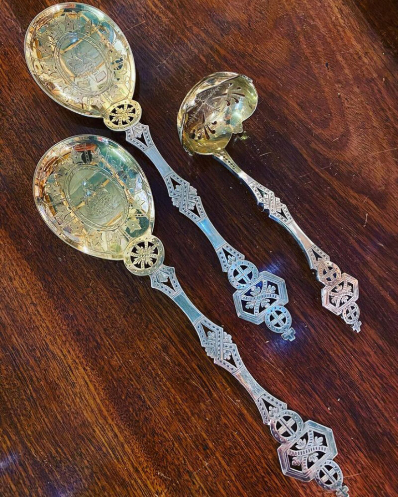 Trio of Aesthetic Movement Silver Plate Servers with Gilt Bowls