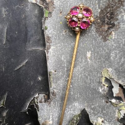 Gold Plate Hat Pin with Seed Pearls