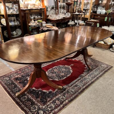 Early 20c Mahogany Double 'D' End Dining Table with Twin Tripod Pedestals