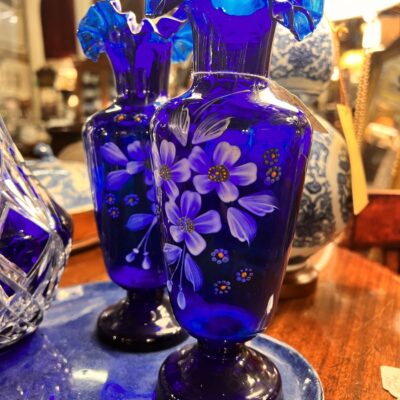Victorian Pair of Blue Glass Vases