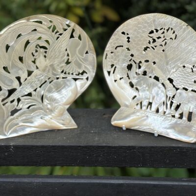 Pair of Hand Carved Mother of Pearl Decorative Display Pieces