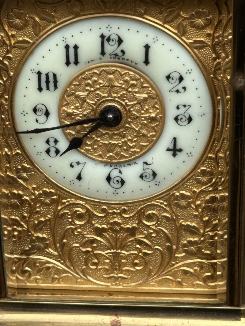 Late 19c French Brass Carriage Timepiece in Leather Carrying Case - Image 3