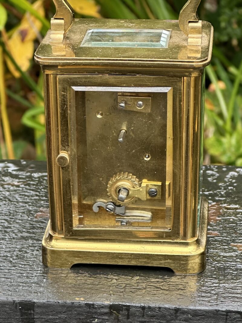 Late 19c French Brass Carriage Timepiece in Leather Carrying Case - Image 4