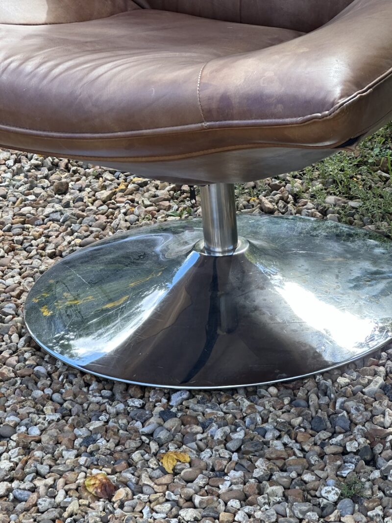 Mid 20c Style Brown Leather Chair with Chrome Swivel Base by Designer ANDREW MARTIN - Image 3