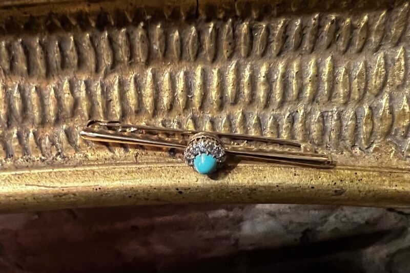 15ct Gold, Diamond & Turquoise Bar Brooch - Image 4