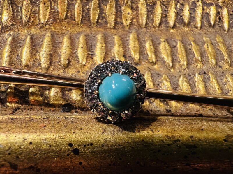 15ct Gold, Diamond & Turquoise Bar Brooch