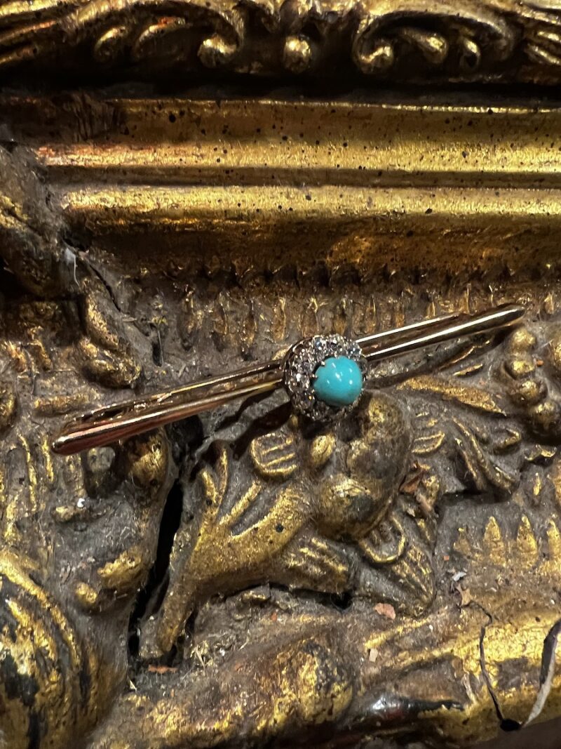 15ct Gold, Diamond & Turquoise Bar Brooch - Image 3