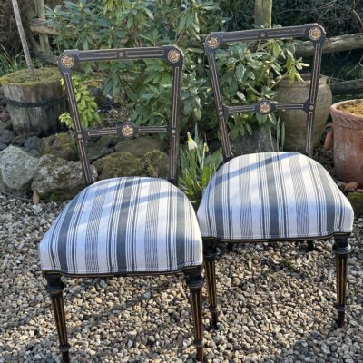 Pair of Aesthetic Movement Ebonised Dining Chairs with Gilding