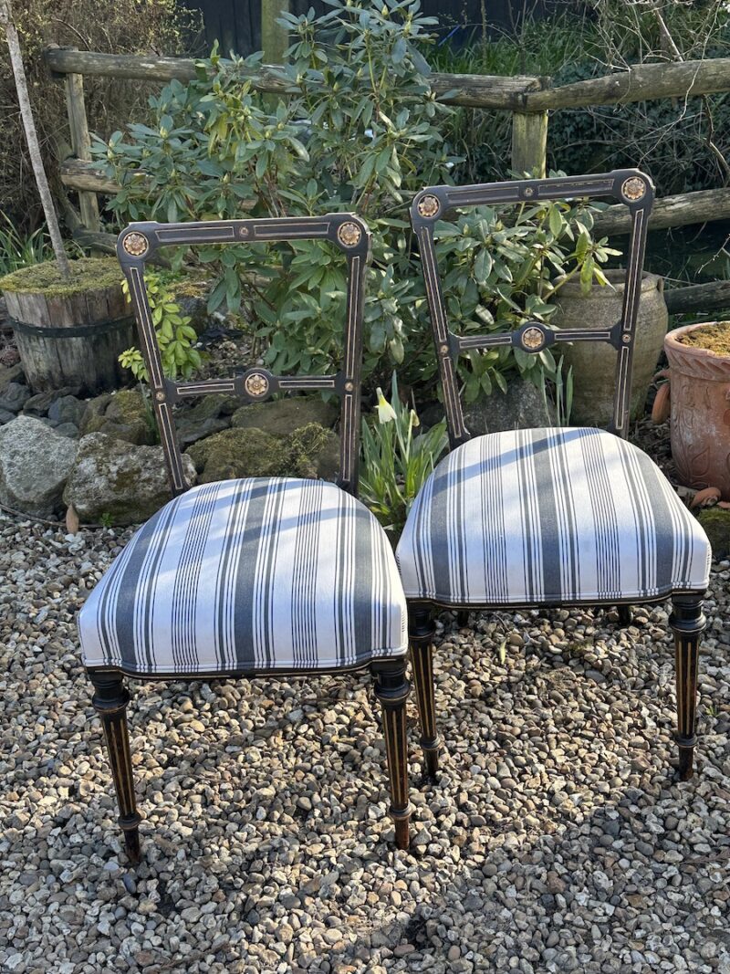 Pair of Aesthetic Movement Ebonised Dining Chairs with Gilding