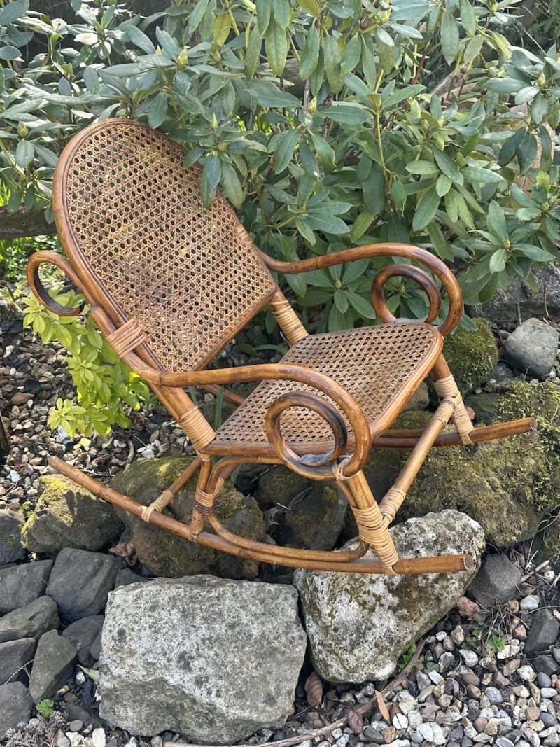 Late 19c Colonial Child’s Caned & Bamboo Rocking Chair