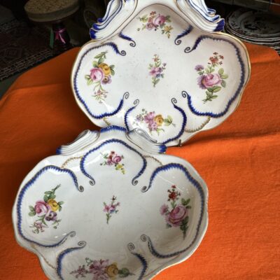 SEVRES Pair of Shell Shaped, Gilded Dishes c1750