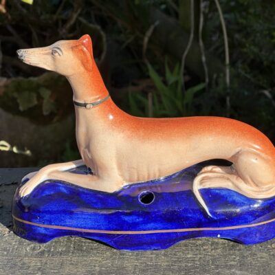 Victorian Staffordshire Seated Greyhound (Quill Holder)