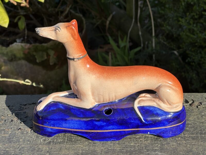 Victorian Staffordshire Seated Greyhound (Quill Holder)