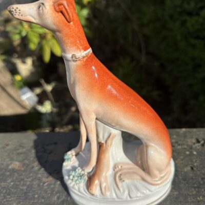 Victorian Staffordshire Seated Greyhound with Hare
