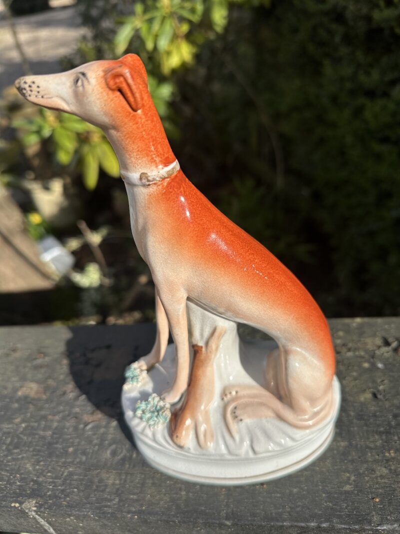 Victorian Staffordshire Seated Greyhound with Hare