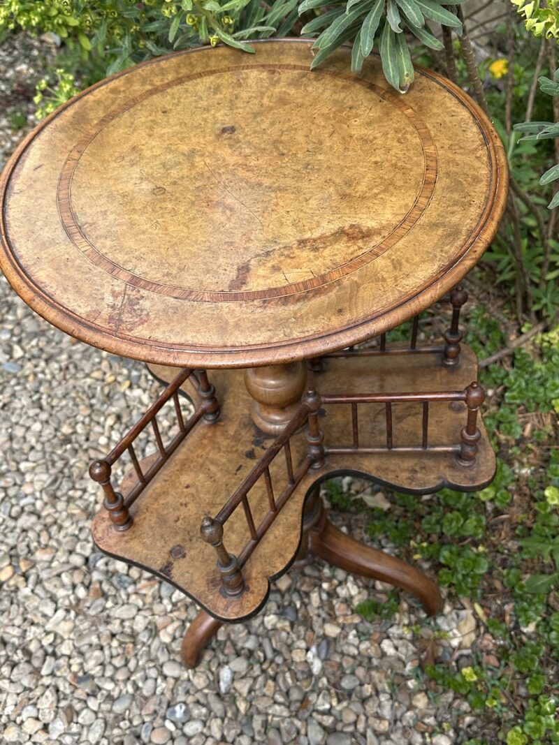 Inlaid Burr Walnut Library Table with Revolving Bookcase - Image 2