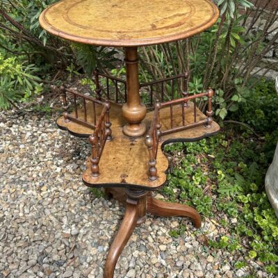 Inlaid Burr Walnut Library Table with Revolving Bookcase