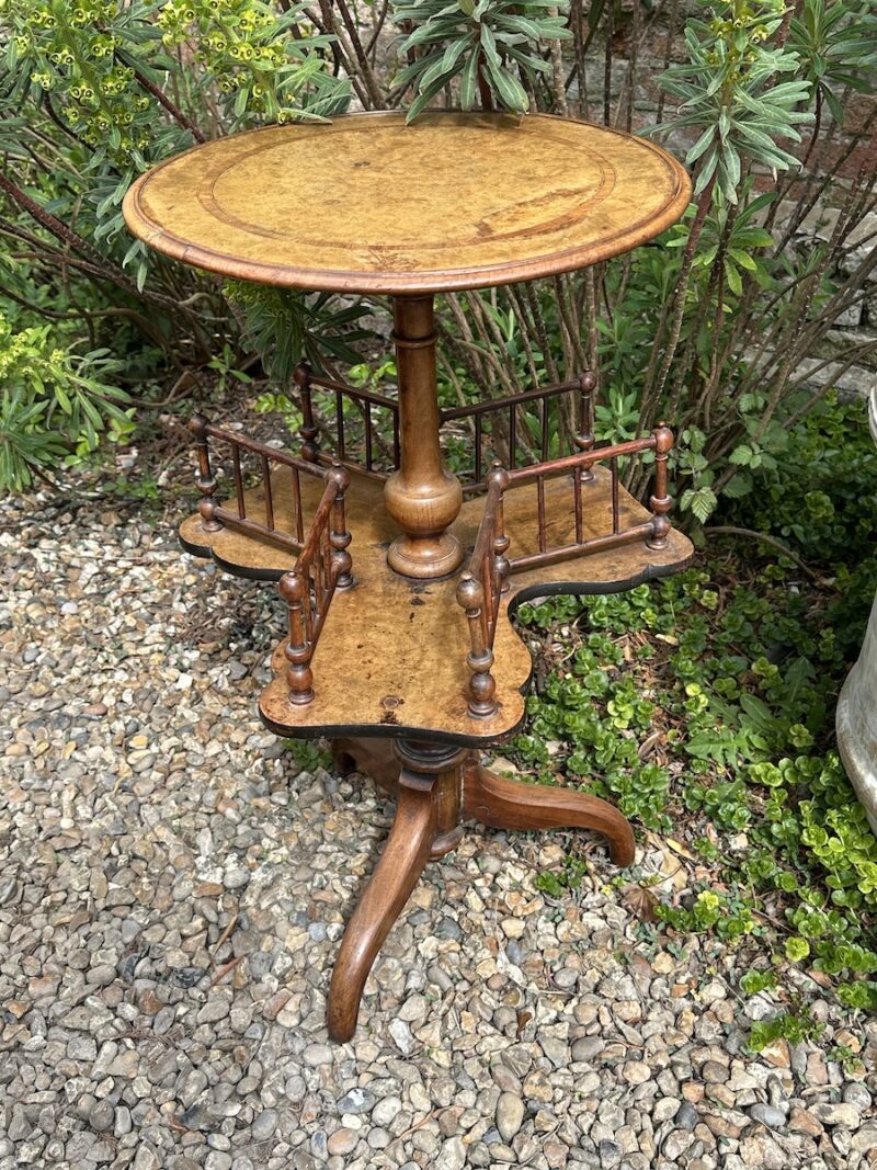 Inlaid Burr Walnut Library Table with Revolving Bookcase