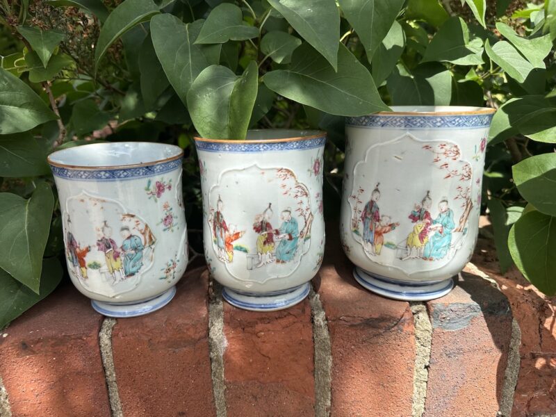 Trio of Chinese Ascending Sized Mugs Quinlong 18c