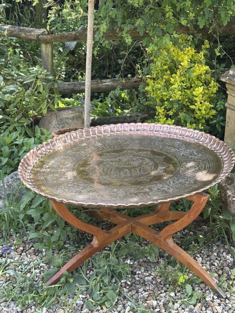 Very Large Circular Copper Eastern Tray on Stand