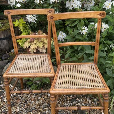 Victorian Pair of Painted Satin Beech & Cane Work Occasional Chairs