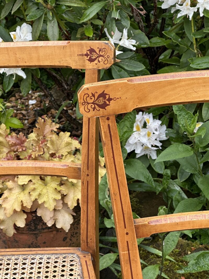 Victorian Pair of Painted Satin Beech & Cane Work Occasional Chairs - Image 2