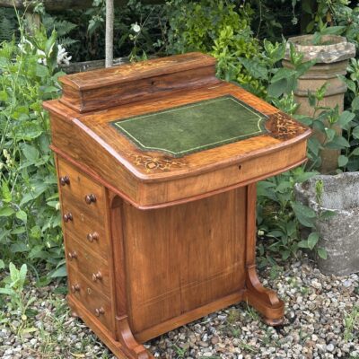 Victorian Rosewood & Mahogany Davenport with Boxwood Inlay