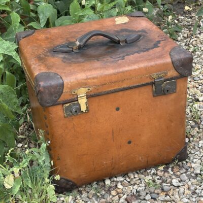 Large Antique Square Leather Travelling Box / Case