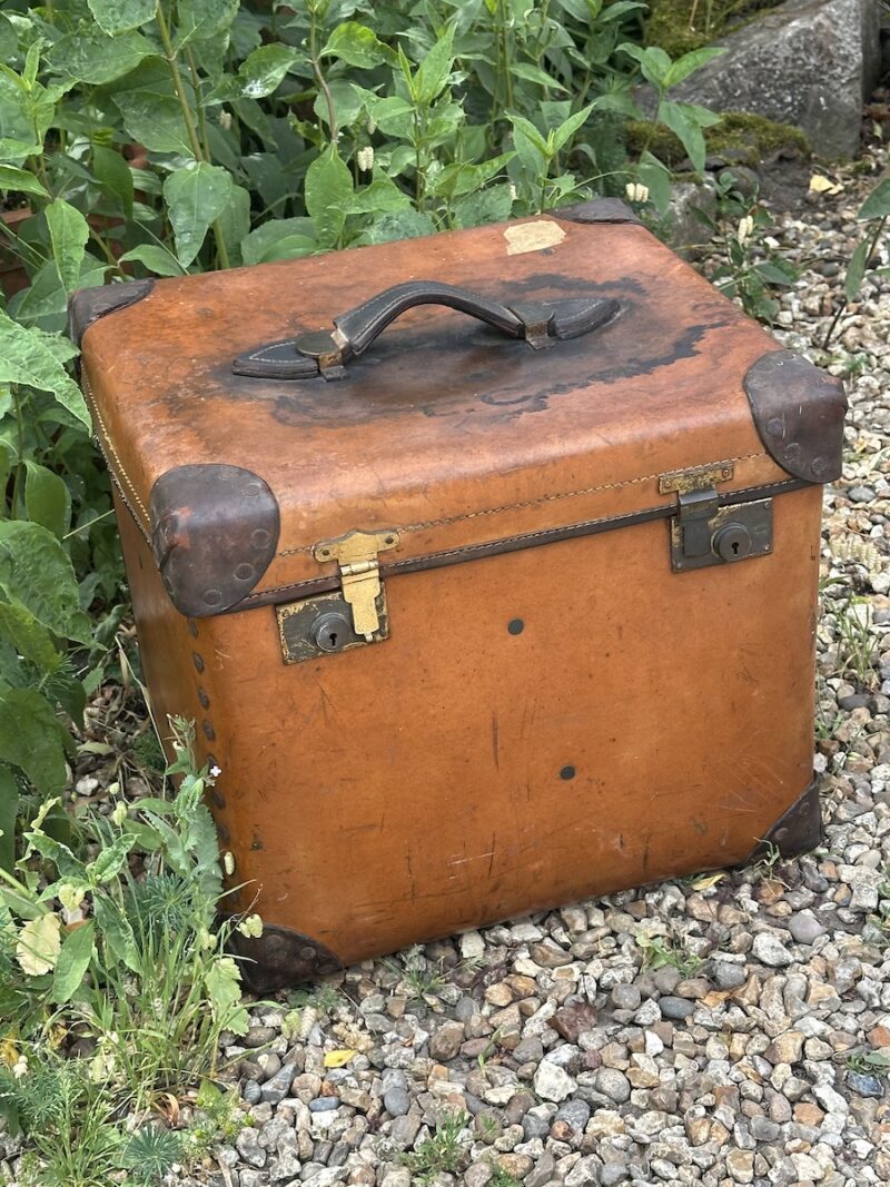 Large Antique Square Leather Travelling Box / Case