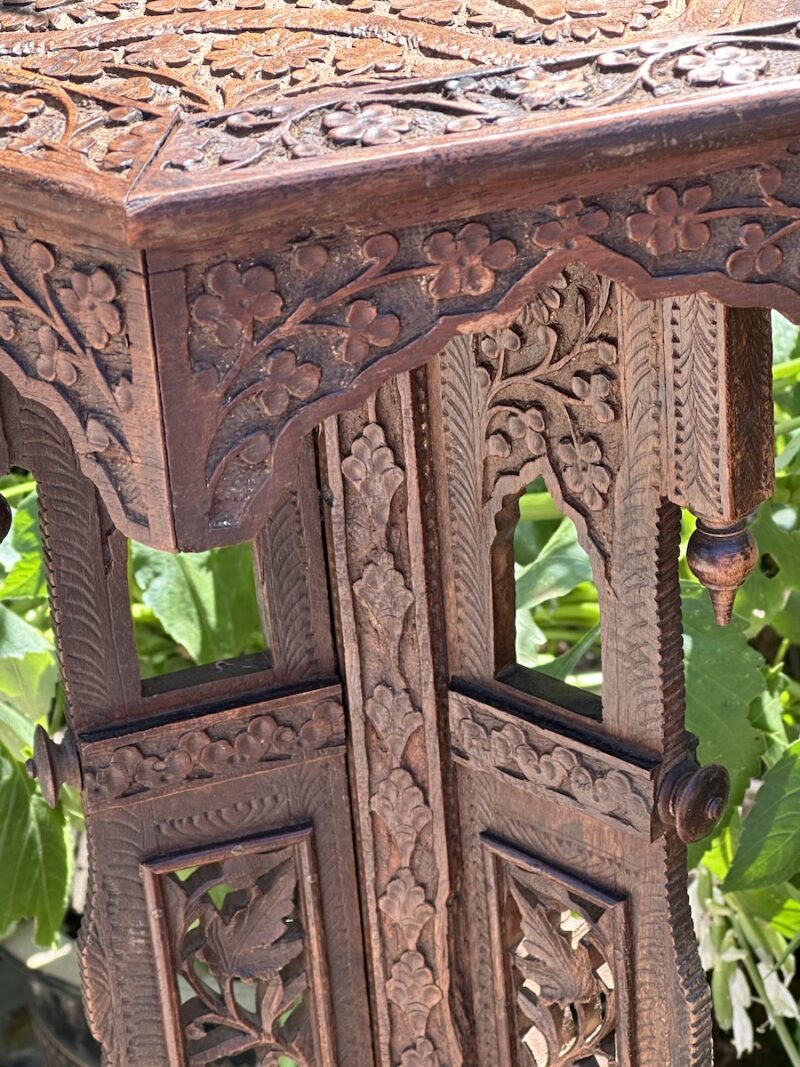 Indian 19c Finely Carved Teak Tall Plant Stand - Image 3