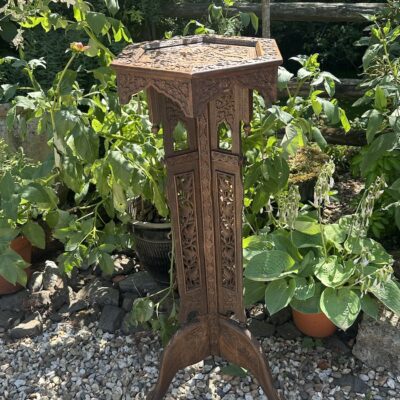Indian 19c Finely Carved Teak Tall Plant Stand