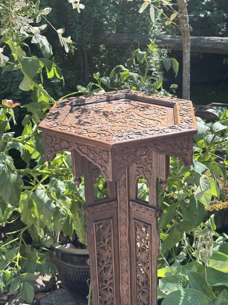Indian 19c Finely Carved Teak Tall Plant Stand - Image 2