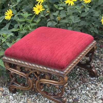Carved, Upholstered, Walnut Stool
