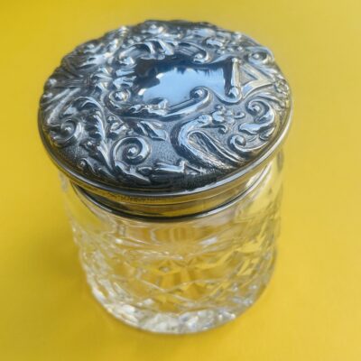 Cut Crystal Vanity Pot, with Sterling Silver, Gilt Lined Lid