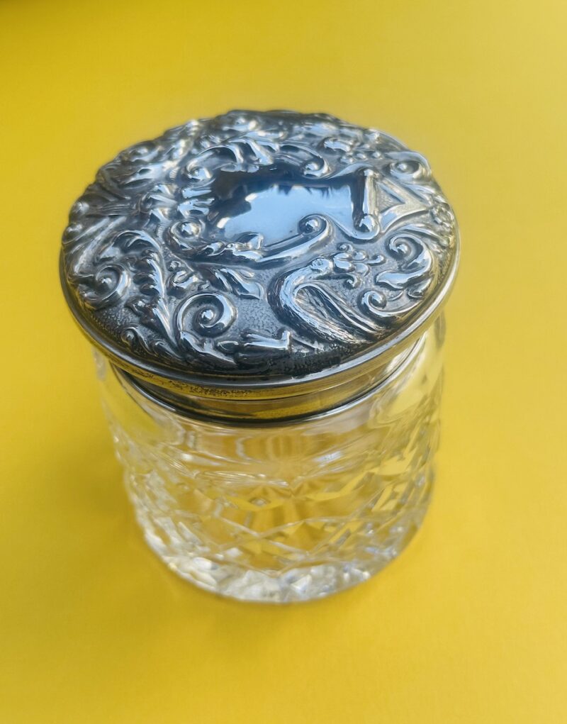 Cut Crystal Vanity Pot, with Sterling Silver, Gilt Lined Lid