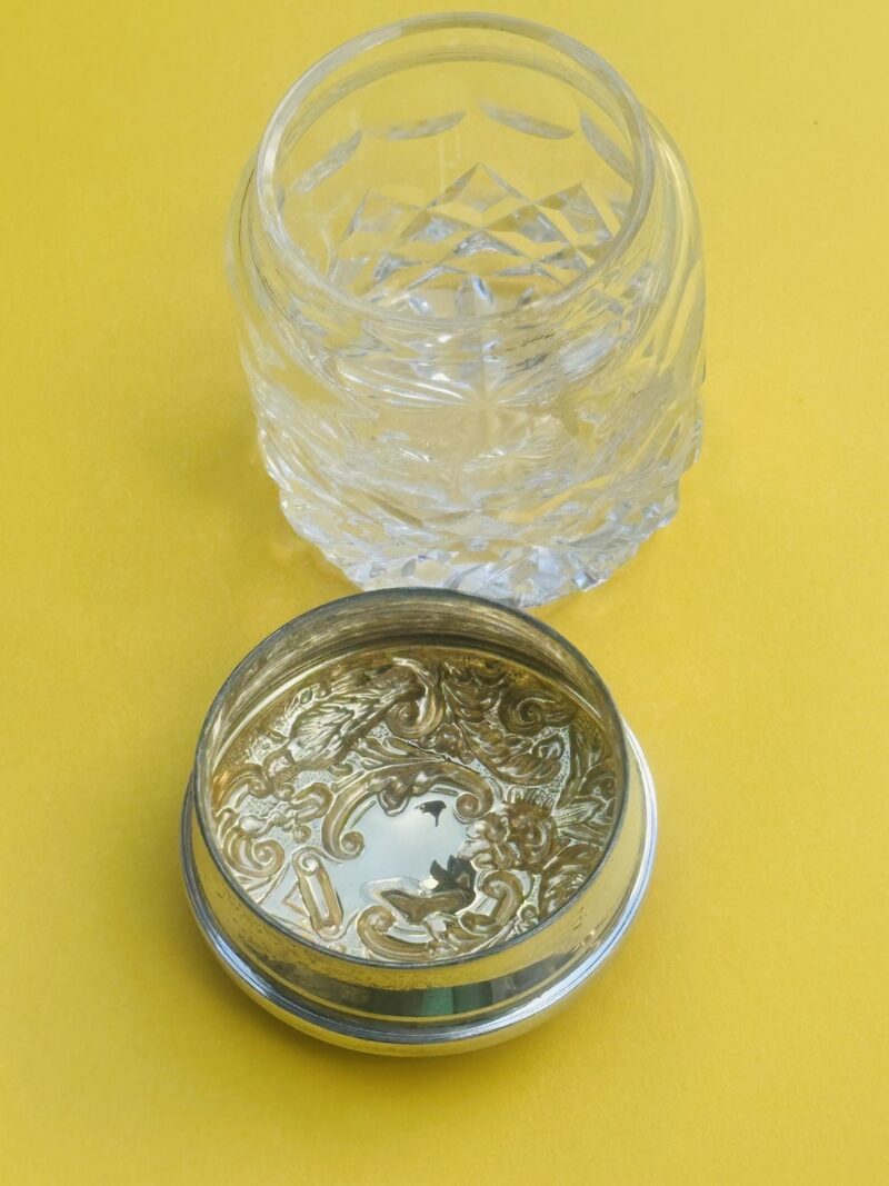 Cut Crystal Vanity Pot, with Sterling Silver, Gilt Lined Lid - Image 2