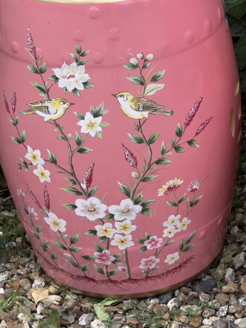 Pair of Chinese Style Pink Pottery Barrel Stools / Garden Seats - Image 3